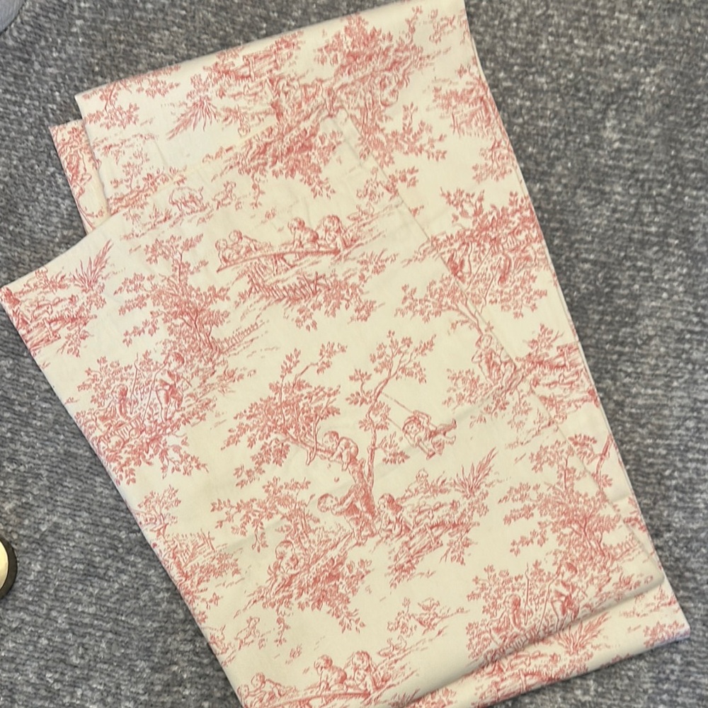 Brand new Custom Rose Toile Print curtain panel double rod fully lined